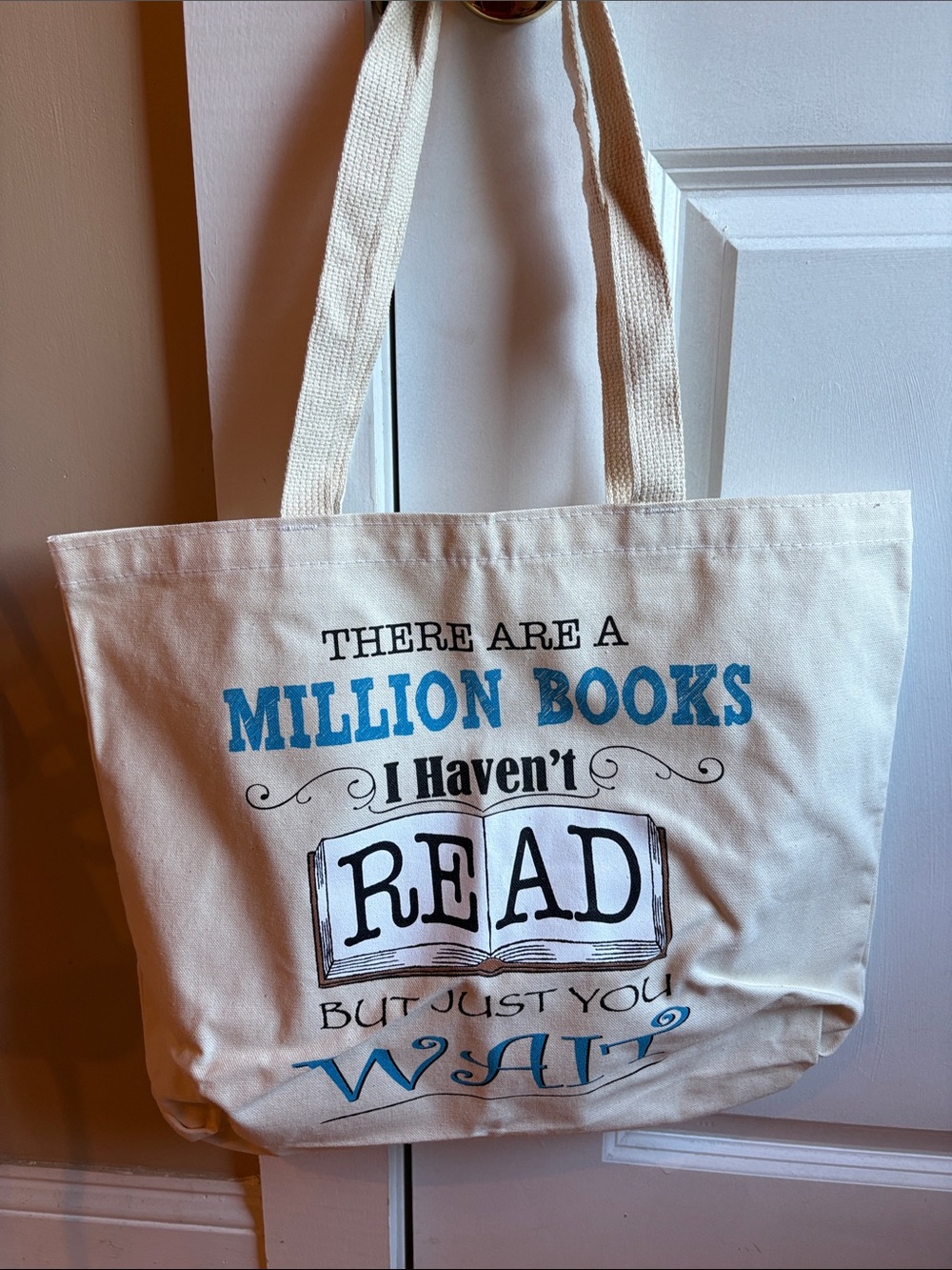 Canvas Tote Bag with Blue Typography - Unbranded